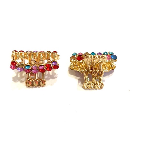 Jaw Clips Set Of 2 Gold Tone With Rainbow Rhinestones Mini Hair Claws - Picture 2 of 4